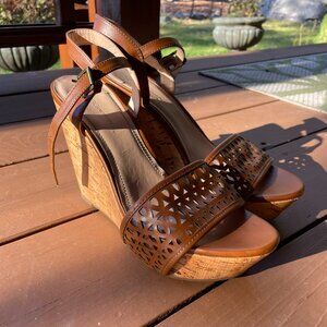 BCBGeneration Tan and Cork Platform Wedges Size 8